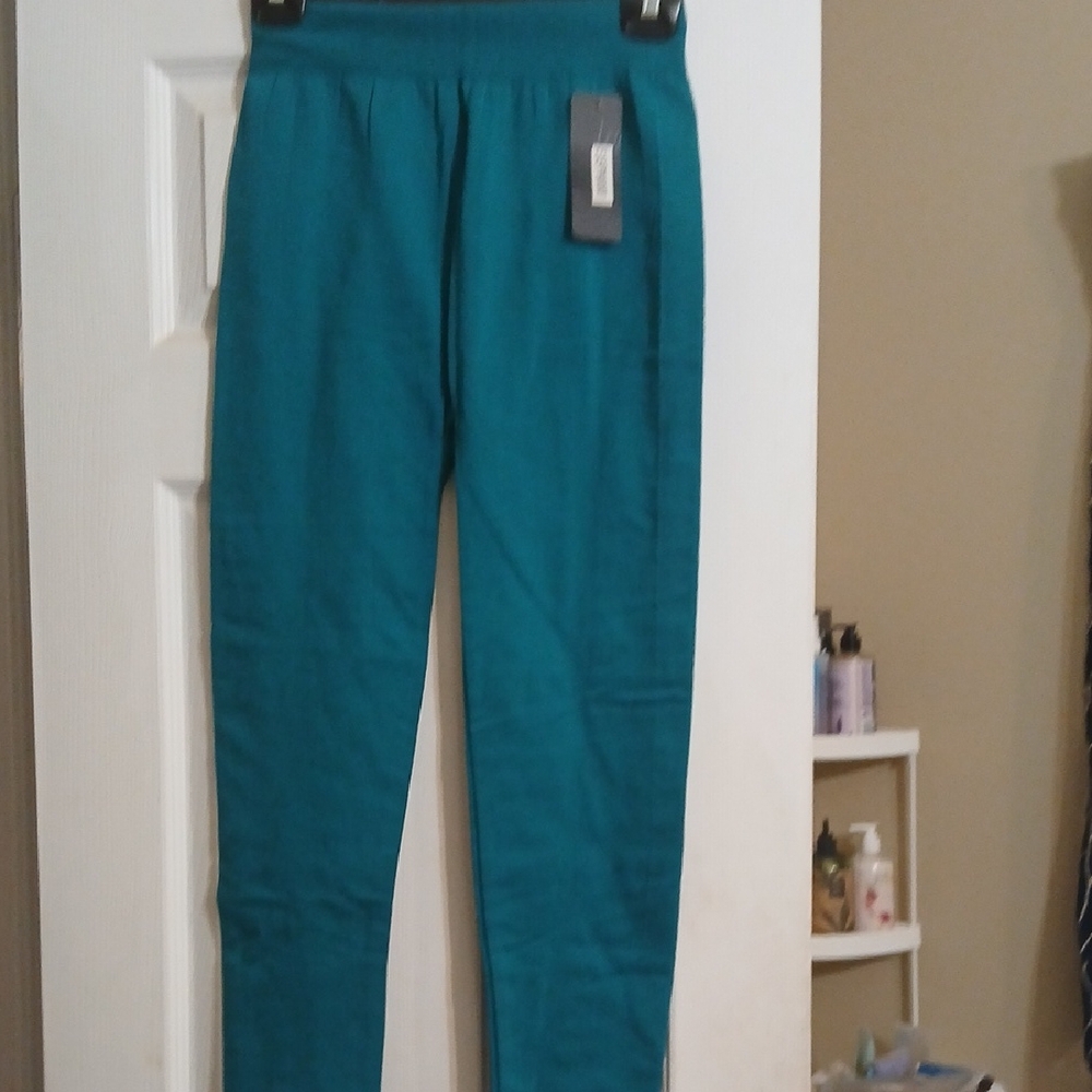 Teal High-Waist Slim Leg Pants